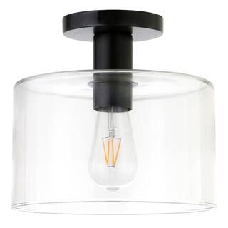 Henri 10 in. Matte Black Semi-Flush Mount with Clear Glass Shade | The Home Depot