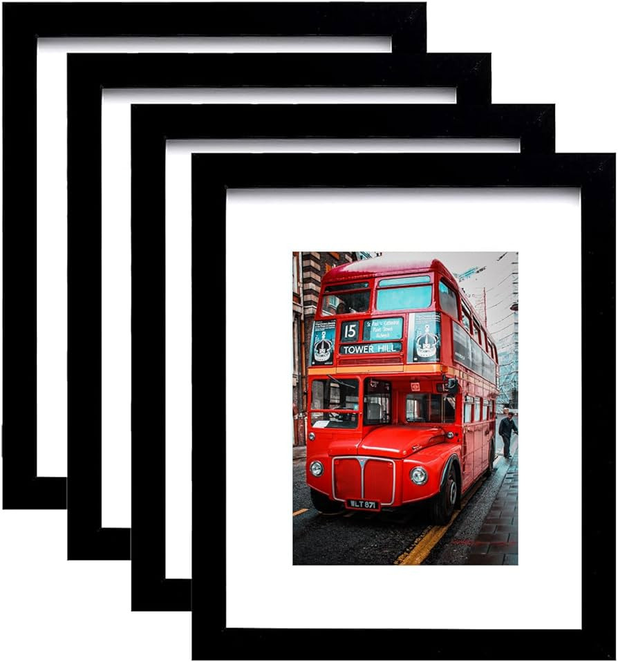 8x10 Picture Frame Set of 4,Black Photo Frame with Mat Display Pictures 5x7 or 8x10 Without Mat,PVC Glass,for Wall Home Office Décor | Amazon (US)