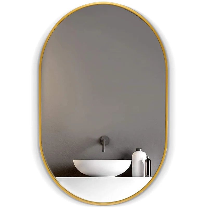 Wall Mounted Oval Stainless Steel Frame and Gourd Hooks Accent Mirror | Wayfair North America