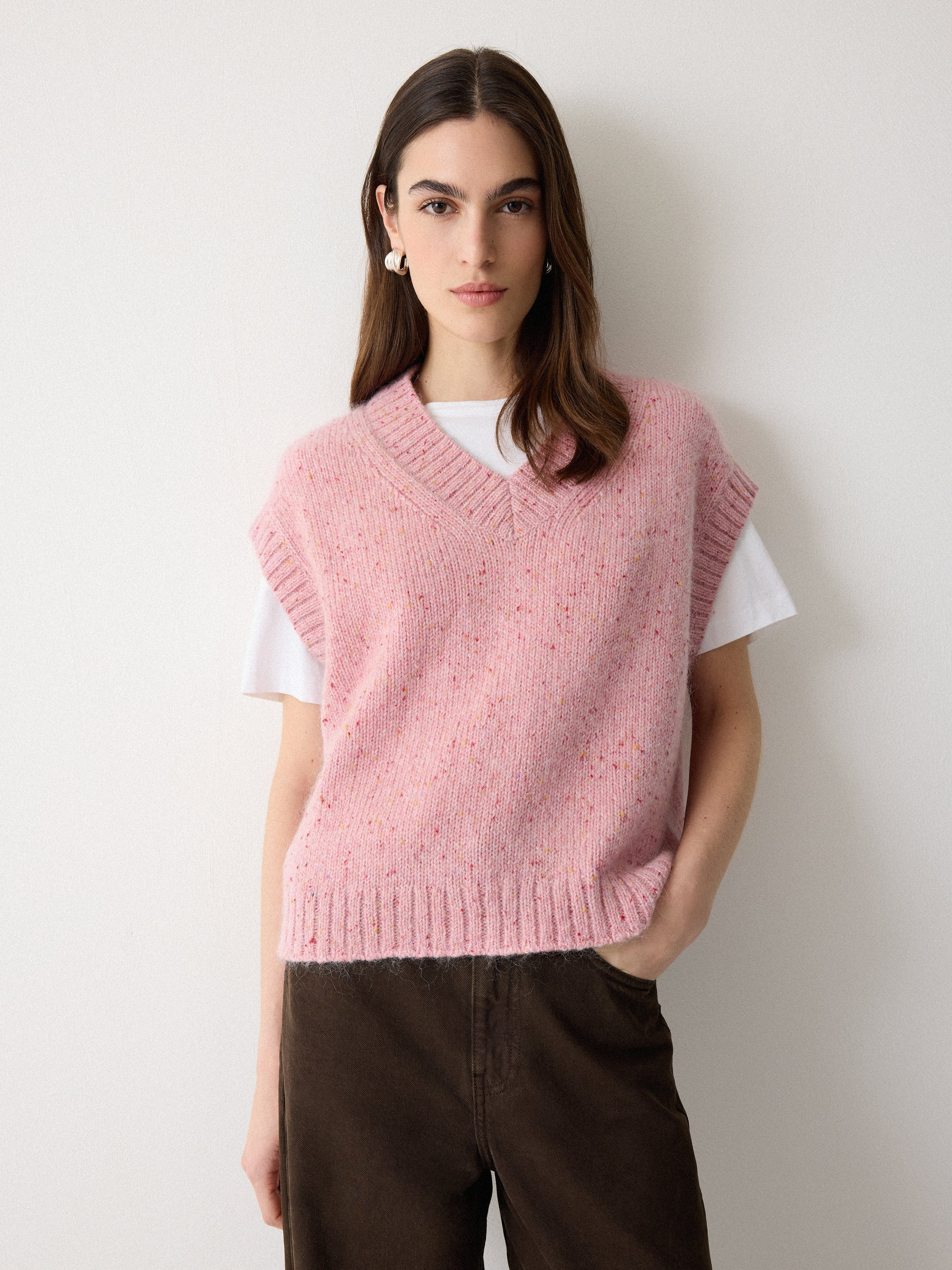 Boxy V Neck Speckled Tank | Pink | Jigsaw (UK)