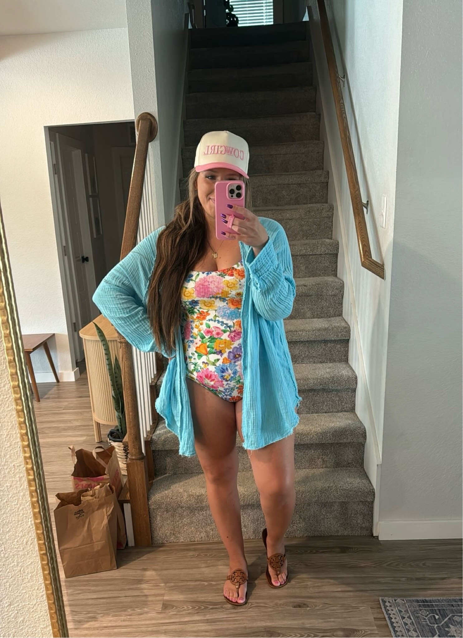 Pool day cuteness! Wearing size XL in the suit + L in the cover up! Hat is from cowgirl social club! 🩷🧢

Pool day outfit mom swimsuits comfy swimsuits midsize swim pool vibes breastfeeding friendly swimsuit summer Oklahoma floral swimsuit floral one piece 