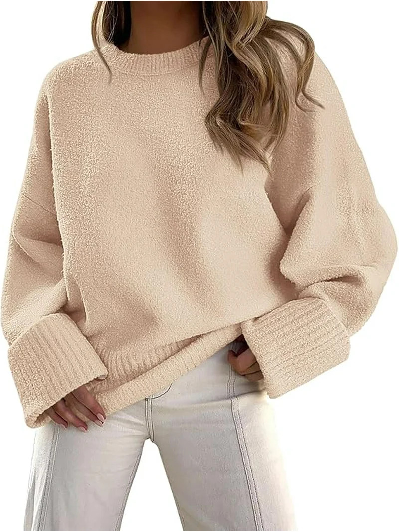 PRETTYGARDEN Women's Fall Oversized Sweaters Casual Crewneck Pullover Long Sleeve Fuzzy Chunky Kn... | Walmart (US)