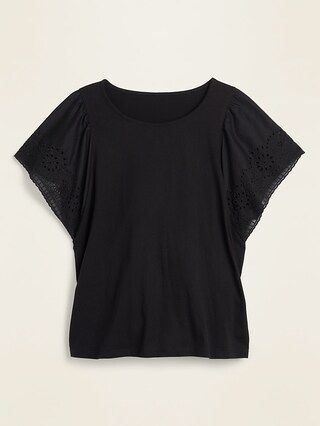 Eyelet Flutter-Sleeve Jersey-Knit Top for Women | Old Navy (US)