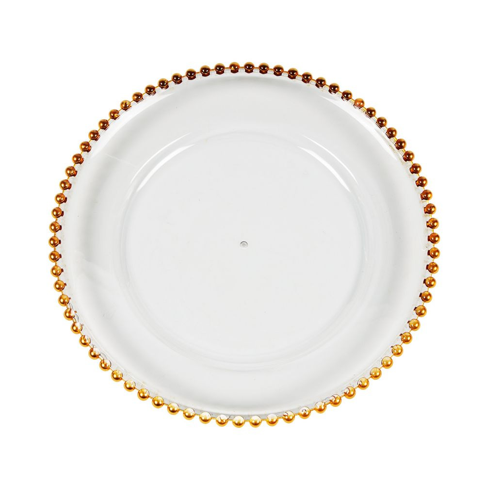 6 Pc 12"" Clear Chargers with Gold Beaded Trim | Oriental Trading Company