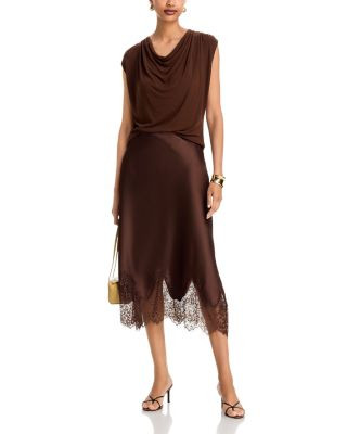 Satin Lace Trim Midi Skirt - Exclusive | Bloomingdale's (US)