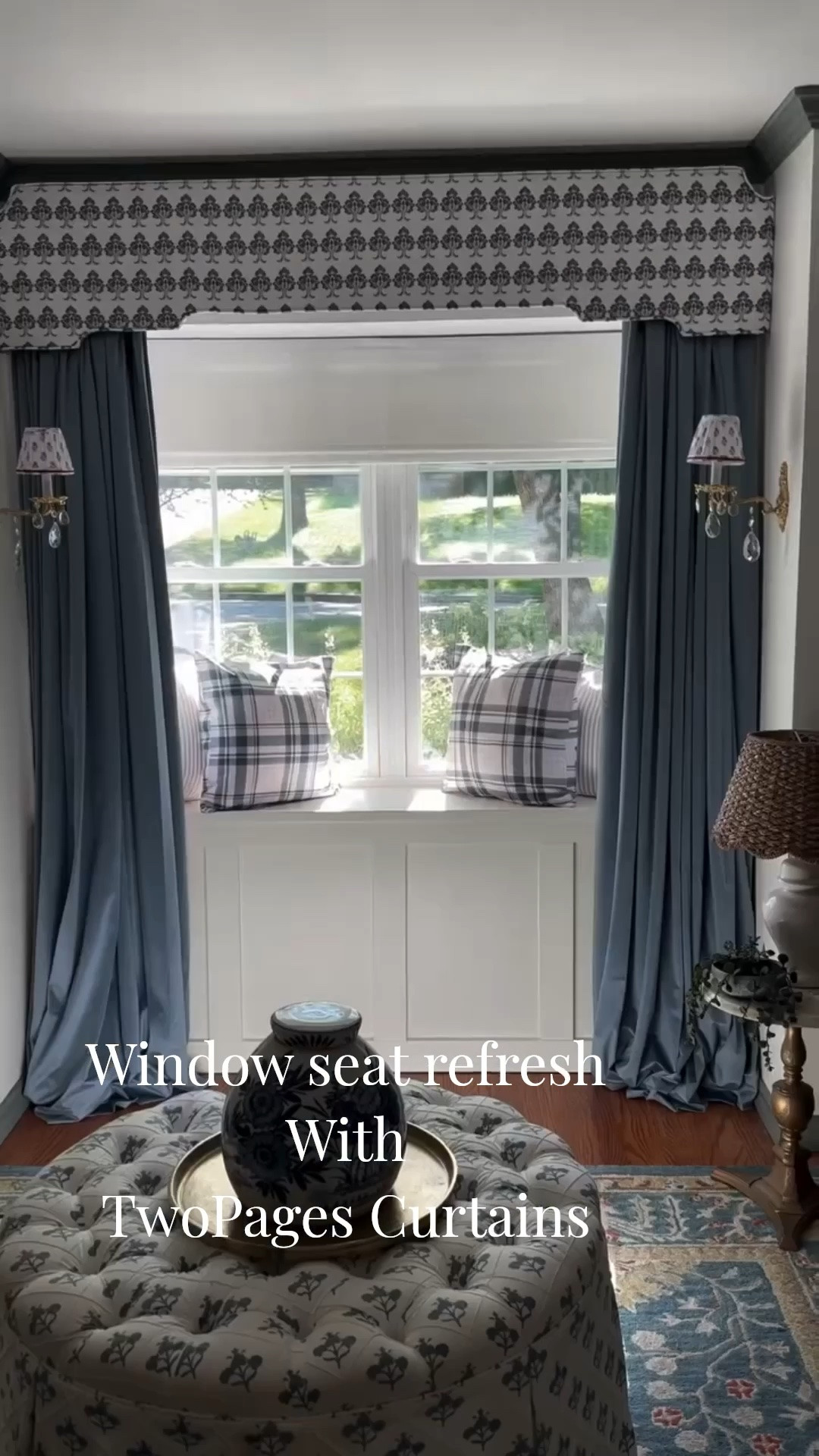 One custom cornice board… styled 2 different ways. Achieve both looks with @twopagescurtains 

Add curtain panels for a soft, layered, cozy feel that frames the room beautifully. I chose these buttery soft Birkin velvet panels in blue. Or let the cornice board stand on its own for a cleaner, tailored look with timeless charm.

Neither is more “right” than the other- it all comes down to how you want your home to feel. That’s the beauty of creating a home that’s personal to you🤍

Which would you choose… with curtain panels or without? 

Use code VIP22 at checkout and save 22% off your order. 

Custom cornice board is made with the new Brexton Cole fabric in Ocean

Birkin velvet pinch pleat panels in Sky Blue

Custom pillow covers in Brexton Cole Ocean and Kim Morrow Naval

#twopageshome #windowseat #frenchcountrystyle #windowtreatment #customcurtains