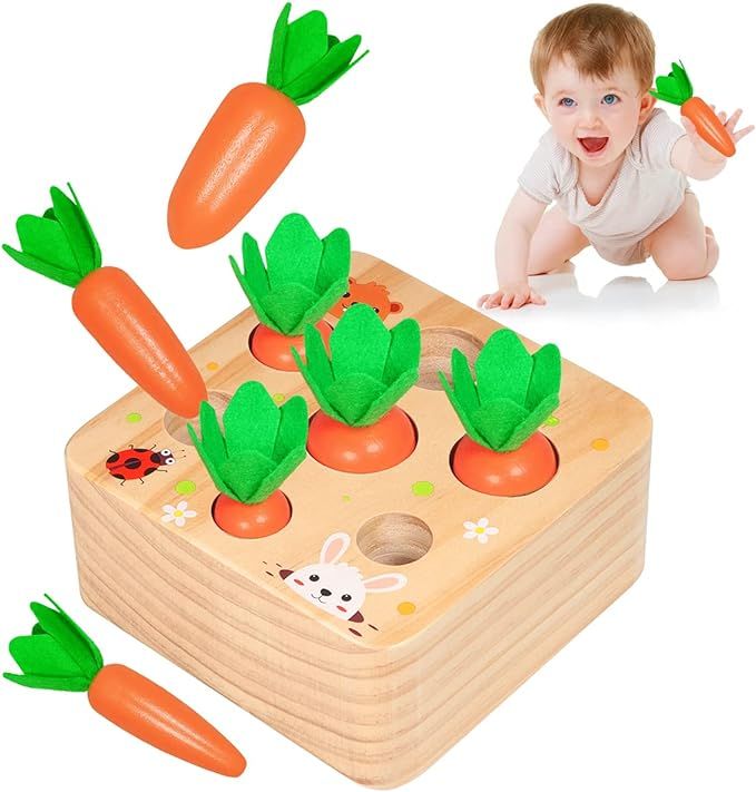 Aitbay Montessori Toys for 1 Year Old Toddlers, Carrots Harvest Shape Size Sorting Game Developme... | Amazon (US)