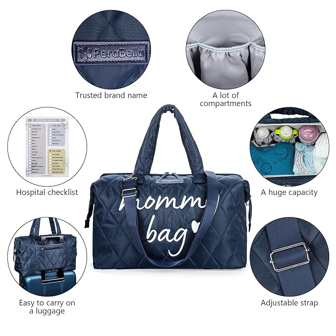 PeraBella Mommy Bag for Hospital, Mom Bag Diaper Bag Tote, Mommy Hospital Bag, Mom Hospital Bags ... | Amazon (US)