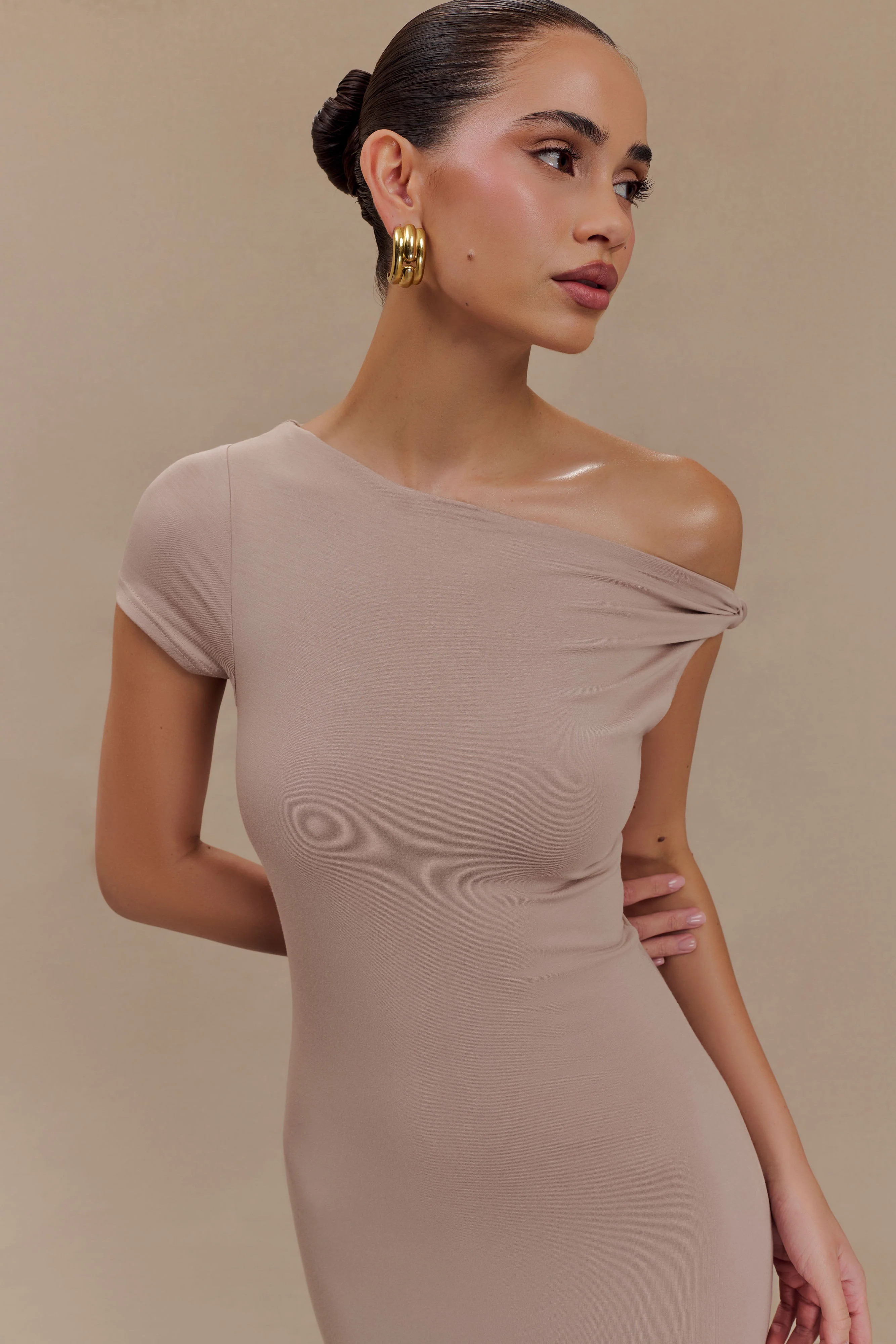 Tamsin Short Sleeve Modal Maxi Dress - Mushroom | MESHKI US