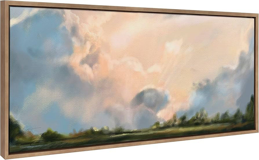 Kate and Laurel Sylvie Clouds Framed Canvas Wall Art by Mary Sparrow, 18x40 Gold, Modern Nature S... | Amazon (US)