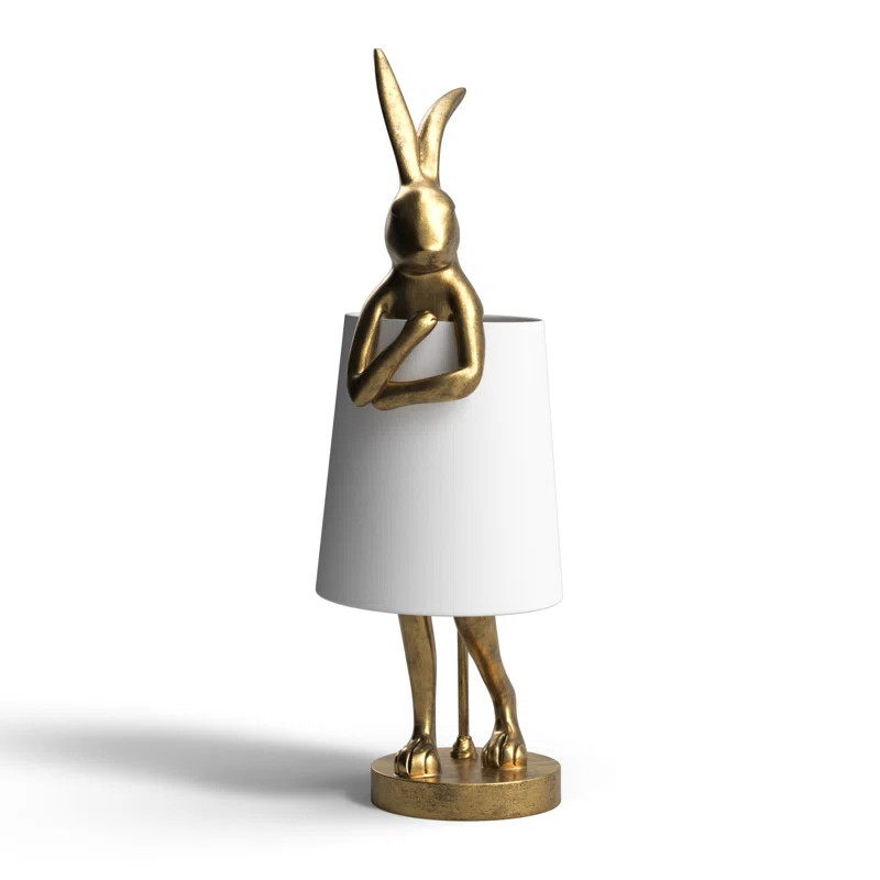 Chester 27" Resin Rabbit Lamp with Linen Shade, Gold | Wayfair North America