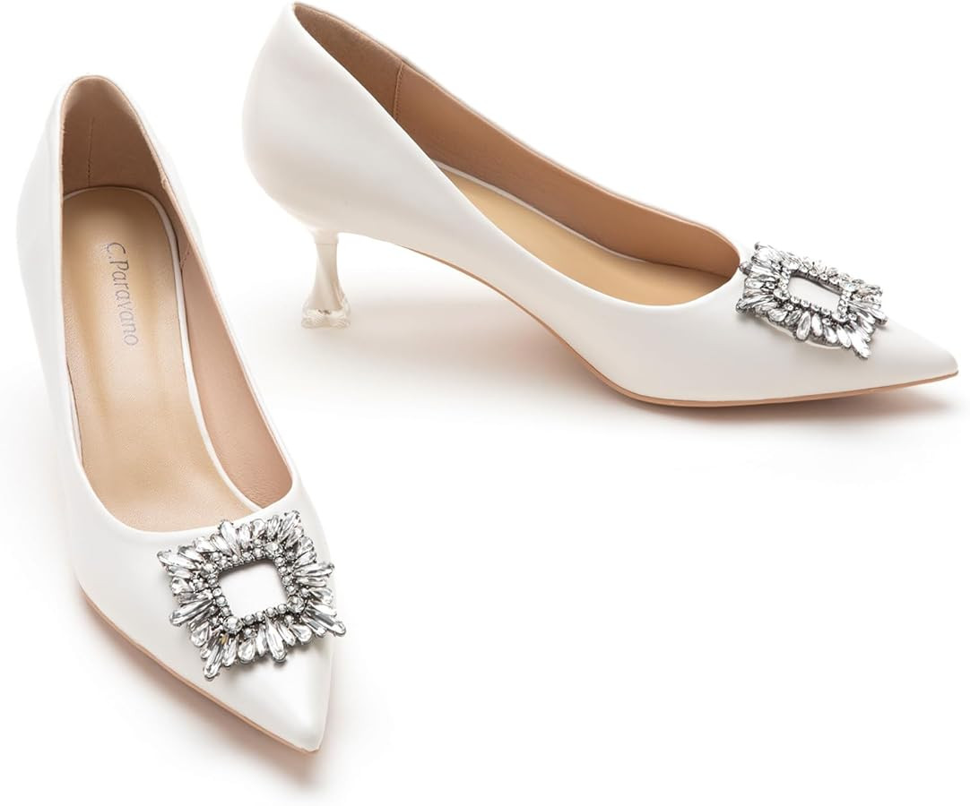 C.Paravano Women's Pumps I Pointed Toe Kitten Heel I Closed Toe Dress Pump I Comfortable Wedding ... | Amazon (US)