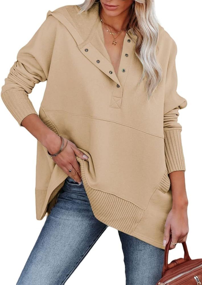 Zwurew Oversized Sweatshirts Womens Hoodies Pullover Long Sleeve Button Up Henley Shirt Fall Wint... | Amazon (US)