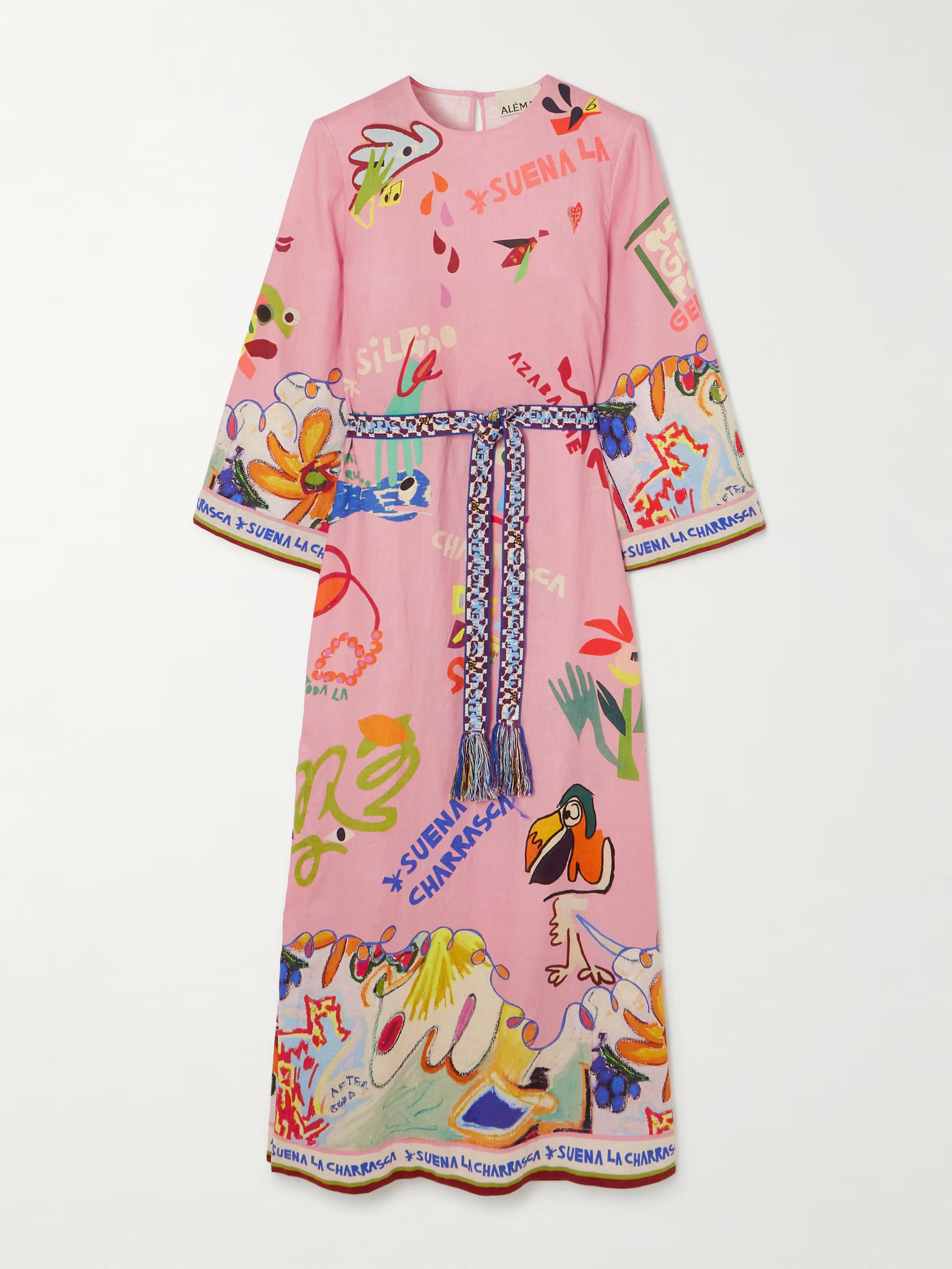 + Nadia Hernández La Charrasca belted printed linen midi dress | NET-A-PORTER (US)