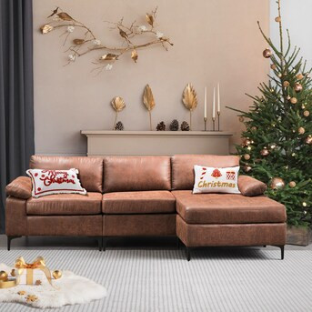 XIZZI Artemis 97.64-in Modern Dark Brown Faux Leather Sectional | Lowe's