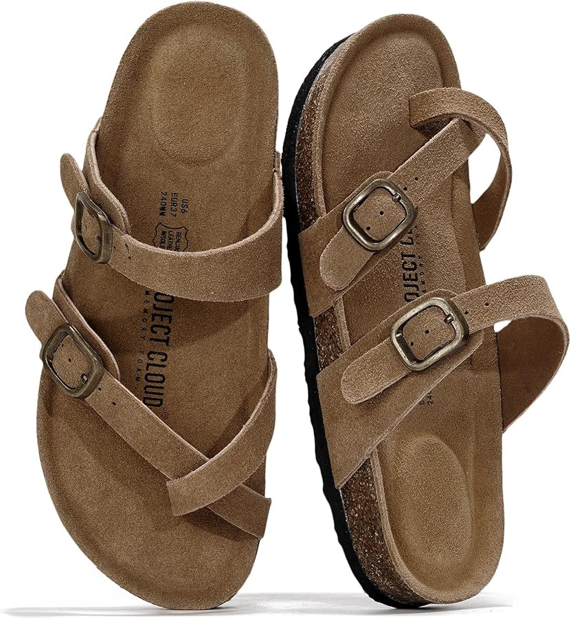 Project Cloud 100% Genuine Leather Womens Sandals -Lightweight Womens Slides Memory Foam Insole &... | Amazon (US)