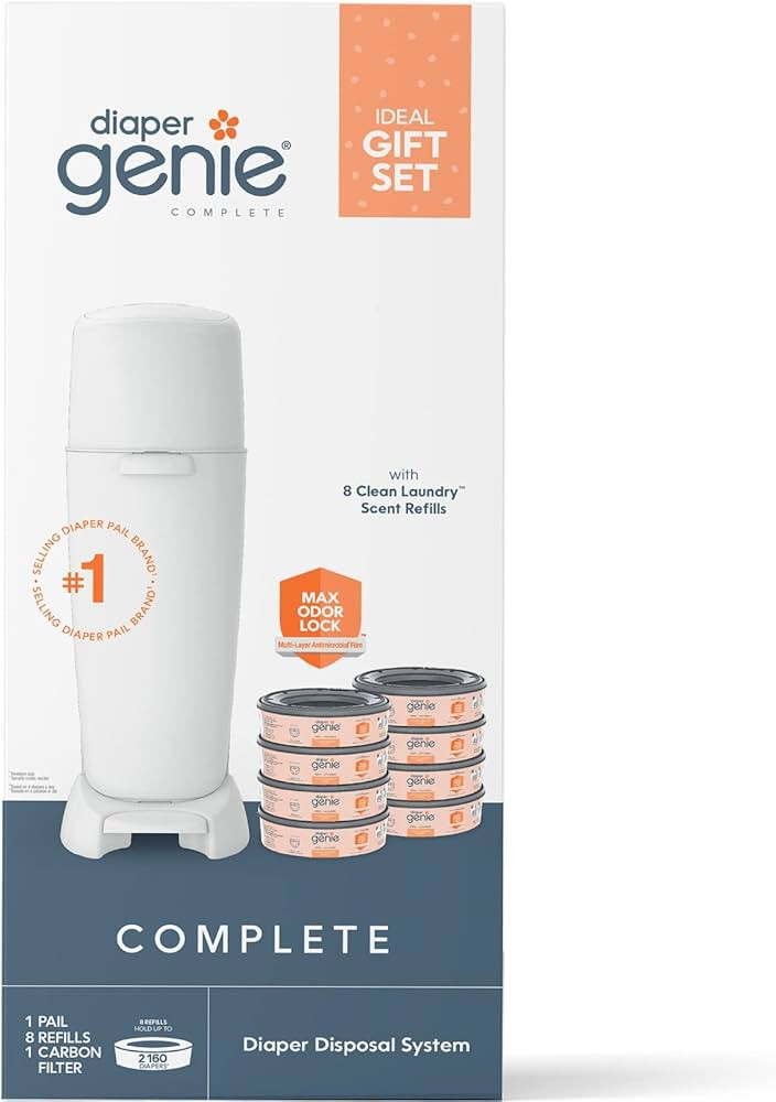 Diaper Genie Registry Gift Set | Includes Diaper Genie Complete Diaper Pail, 8 Refill Bags, 1 Car... | Amazon (US)