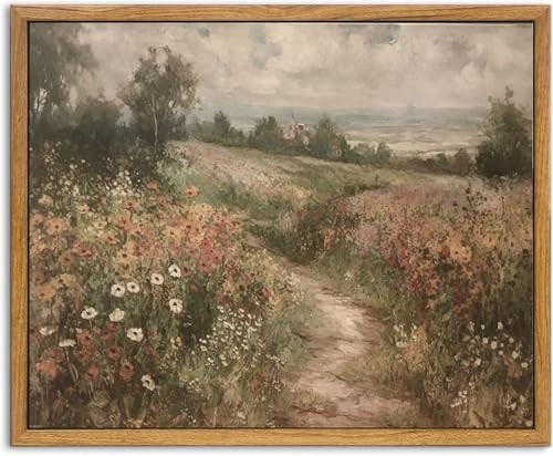 KBKBART Framed Canvas Wall Art - Vintage Countryside Wildflower Field Painting - Retro Nature Wilderness Canvas Art Prints - Rustic Landscape Wall Decor for Living Room, Bedroom & Bathroom (8"x10") | Amazon (CA)