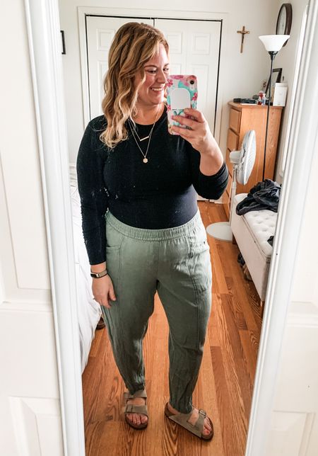 Teacher outfit- linen pants and Pumiey long sleeve with Birkenstocks.  

XXL in top (sized up 1-2)
Pants are older but will link similar 

#LTKfindsunder50 #LTKworkwear #LTKmidsize