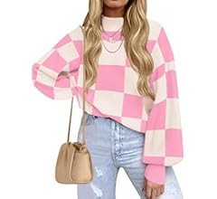 ZESICA Women's 2023 Fall Fashion Turtleneck Long Sleeve Striped Ribbed Knit Loose Pullover Sweate... | Amazon (US)