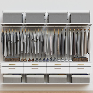 Décor— by Elfa 8' Closet w/ Solid Drawers Grey & Stained Birch | The Container Store