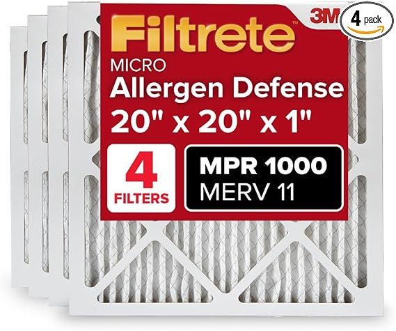 Filtrete 20x20x1 AC Furnace Air Filter, MERV 11, MPR 1000, Micro Allergen Defense, 3-Month Pleate... | Amazon (US)