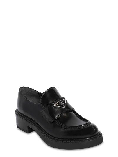 Prada - 50mm brushed leather loafers - Black | Luisaviaroma | Luisaviaroma