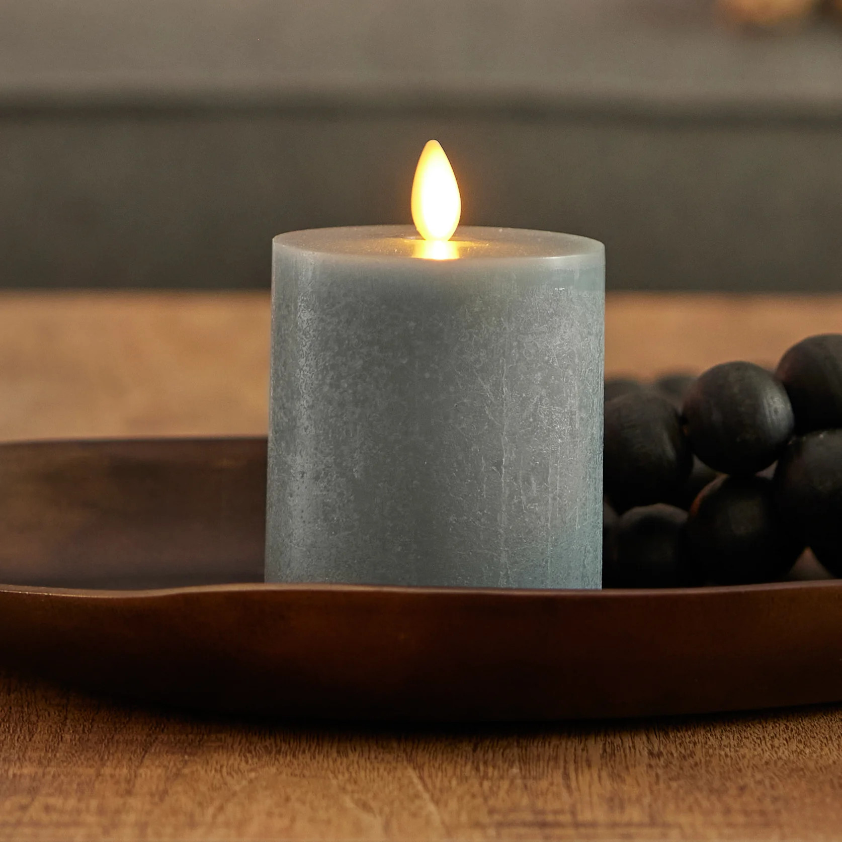 Rechargeable Seaglass Silver Blue Pillar | Luminara