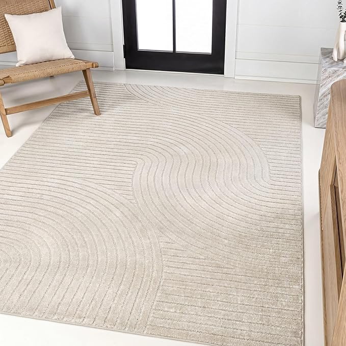 Amazon.com: JONATHAN Y Hallie High-Low Curve Ivory/Cream Indoor/Outdoor Area Rug, 8x10, Minimalis... | Amazon (US)