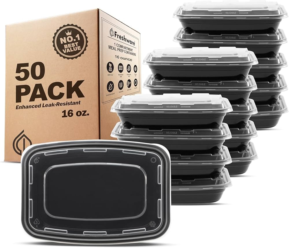 Freshware Meal Prep Containers [50 Pack] 1 Compartment Food Storage Containers with Lids, Bento B... | Amazon (US)
