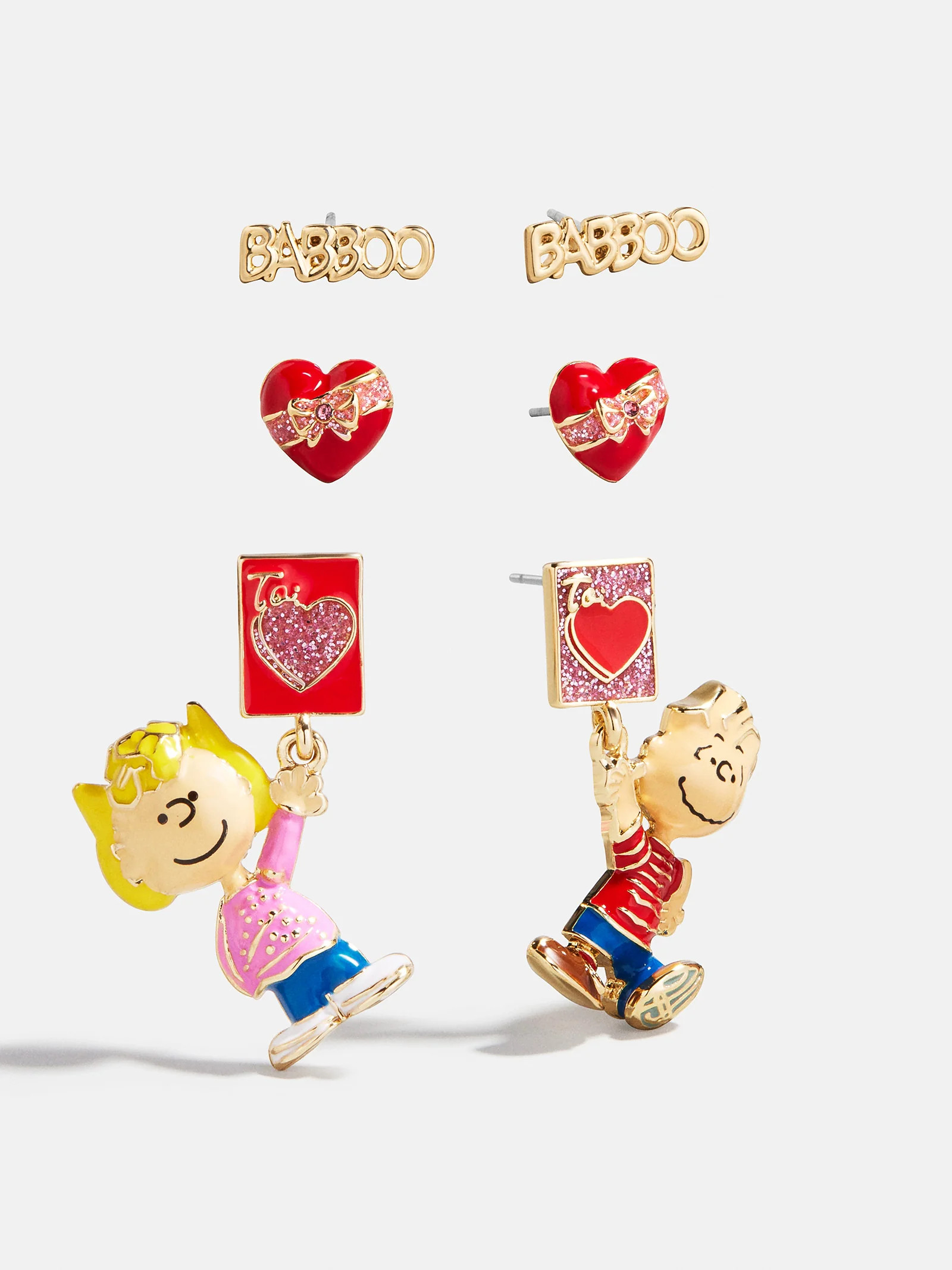 Peanuts Valentine’s Day Earring Set - Red/Pink | BaubleBar