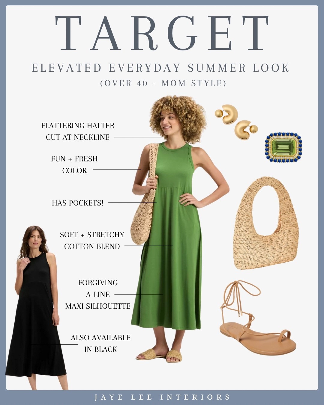 #TargetStyle green dress, mom outfit, mom style, over 40 fashion, elevated every day dress, maxi dress, summer dress, halter dress, tank dress, black dress, raffia purse, straw shoulder bag, summer bag, summer tote, stay sandal, gold huggie earrings, cocktail ring

#LTKOver40 #LTKMidsize #LTKSeasonal