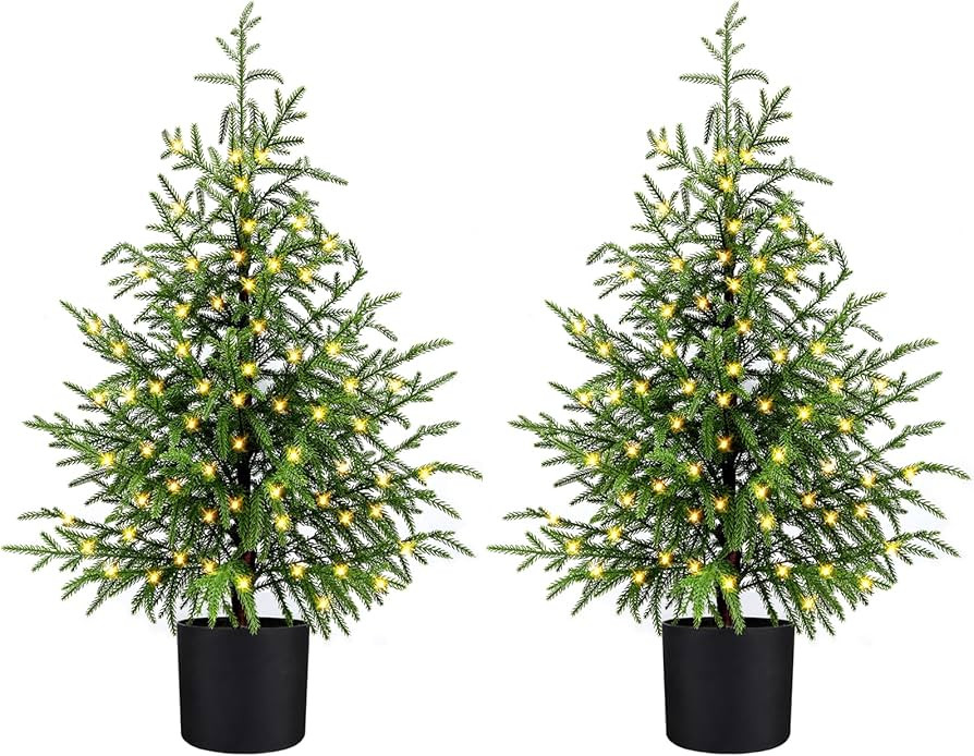 3FT Pre-Lit Artificial Norfolk Pine Christmas Tree – Realistic Potted Tree with 70 LED Lights &... | Amazon (US)