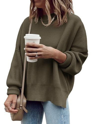 Imily Bela Womens Oversized Tunic Sweaters Fall Slouchy Long Sleeve Ribbed Knit Side Slit Pullover Jumper Dark Brown | Amazon (US)
