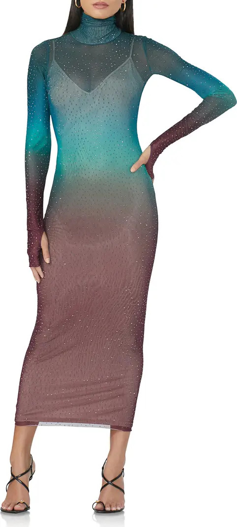 Shailene Rhinestone Long Sleeve Sheer Dress | Nordstrom