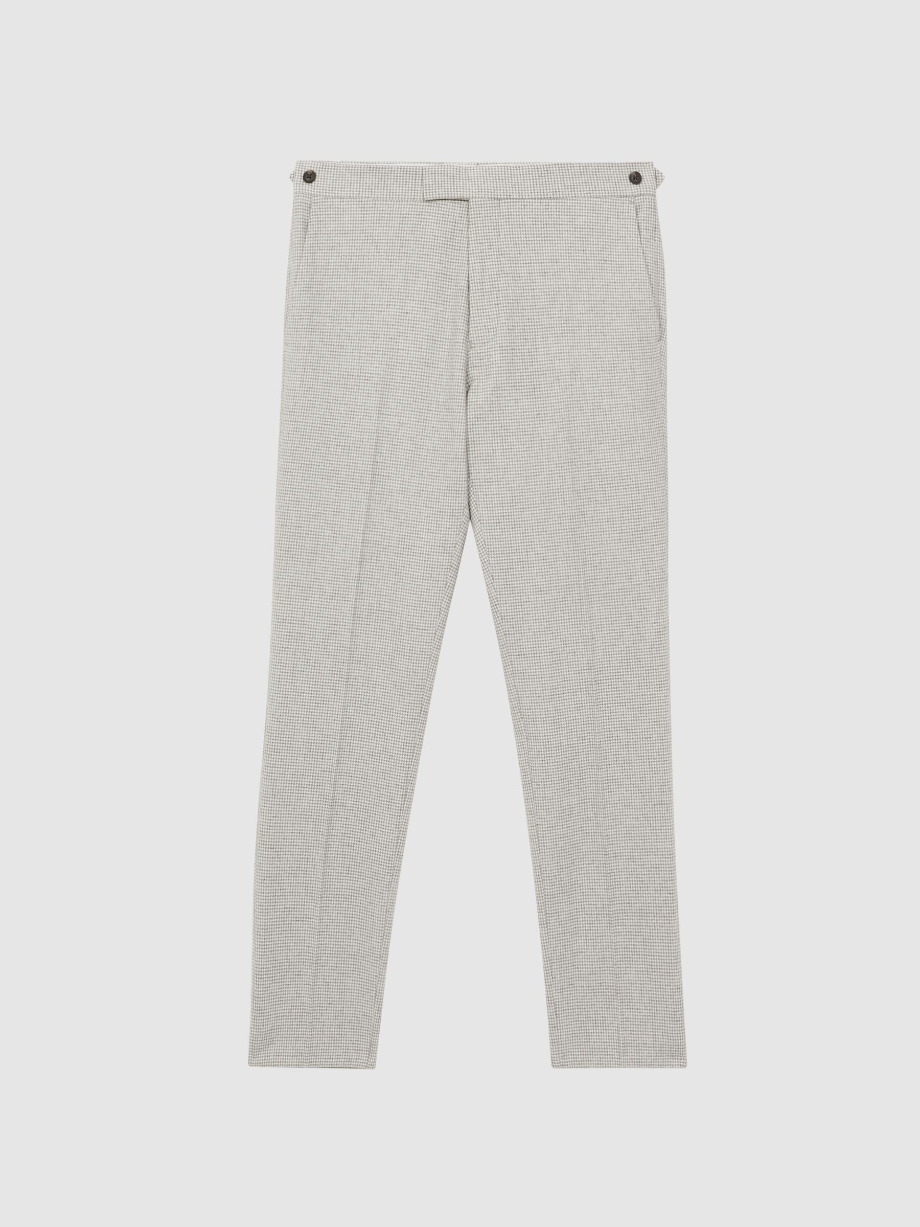 Reiss Flock Soft Grey Wool Blend Puppytooth Slim Fit Trousers - REISS | Reiss UK