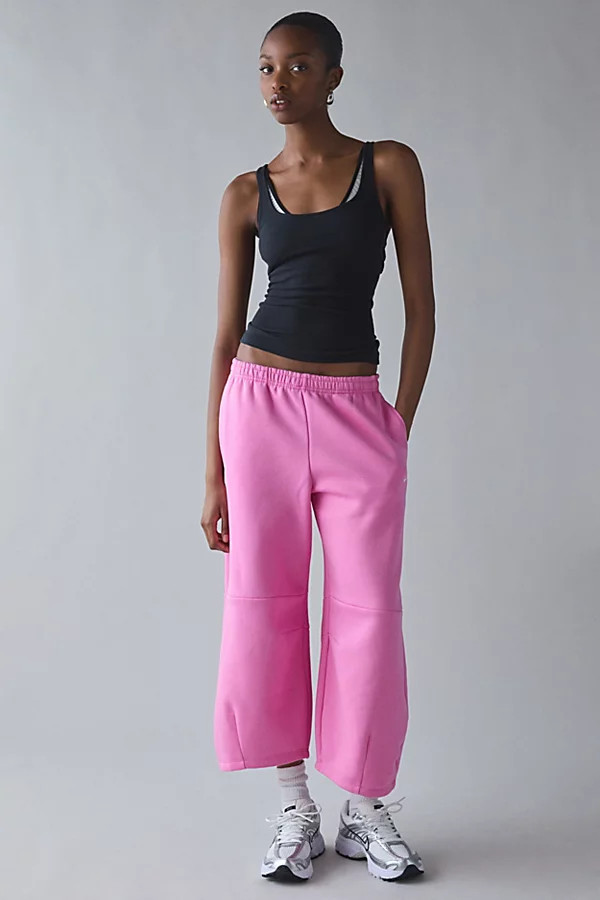 Nike Sportswear Phoenix Fleece Loose Mid-Rise Barrel Pants in Playful Pink/Sail, Women's at Urban Outfitters | Urban Outfitters (US and RoW)