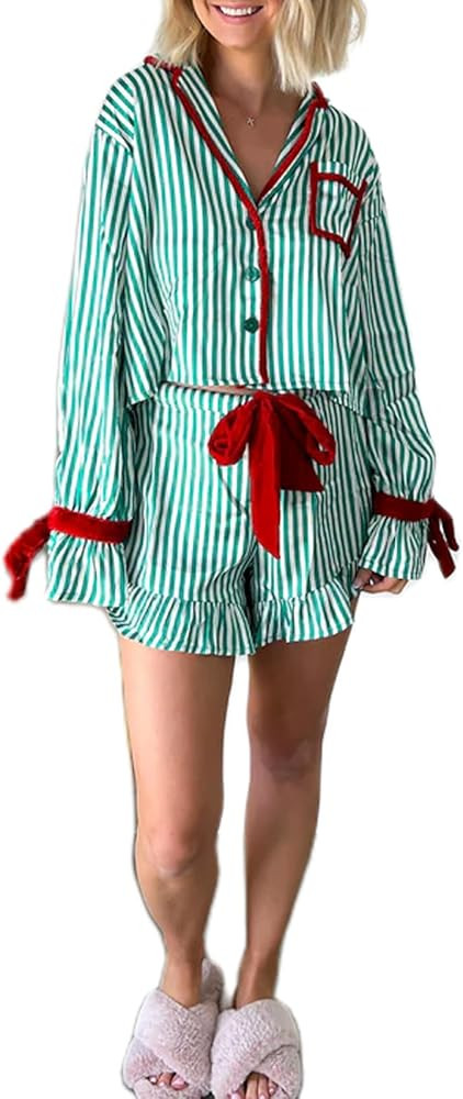 KOSUSANILL Christmas Pajamas Set for Women Cute Santa Nutcracker Button Down Shirt Long Sleeve Sh... | Amazon (US)