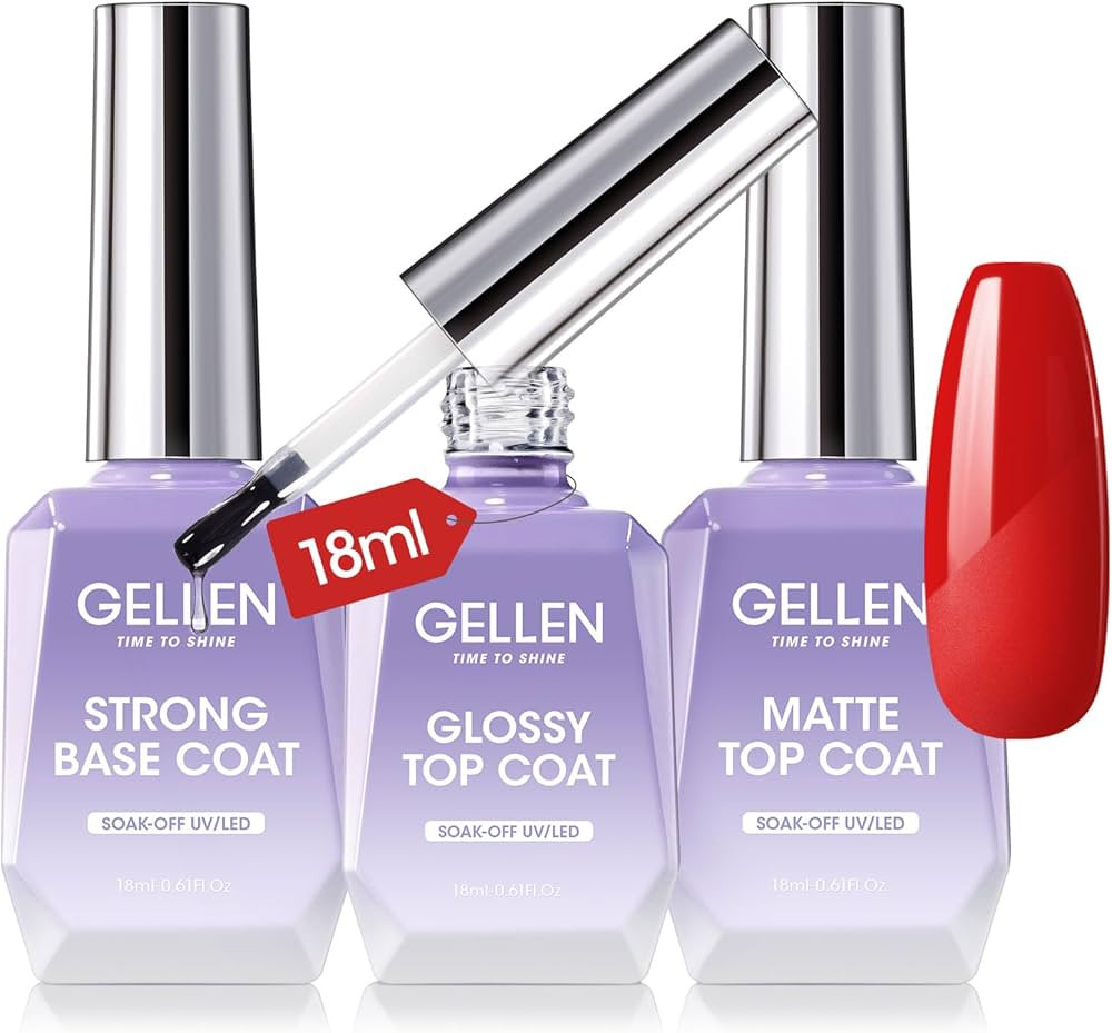 Gellen Gel Top Coat Base Coat, 3pc 18ml Matte and Glossy Top Coat Base Coat for Gel Nail Polish, ... | Amazon (US)