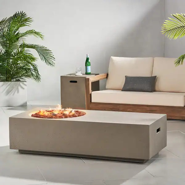 Evatt Outdoor 50,000 BTU Lightweight Concrete Fire Pit Table with Tank Holder by Christopher Knig... | Bed Bath & Beyond