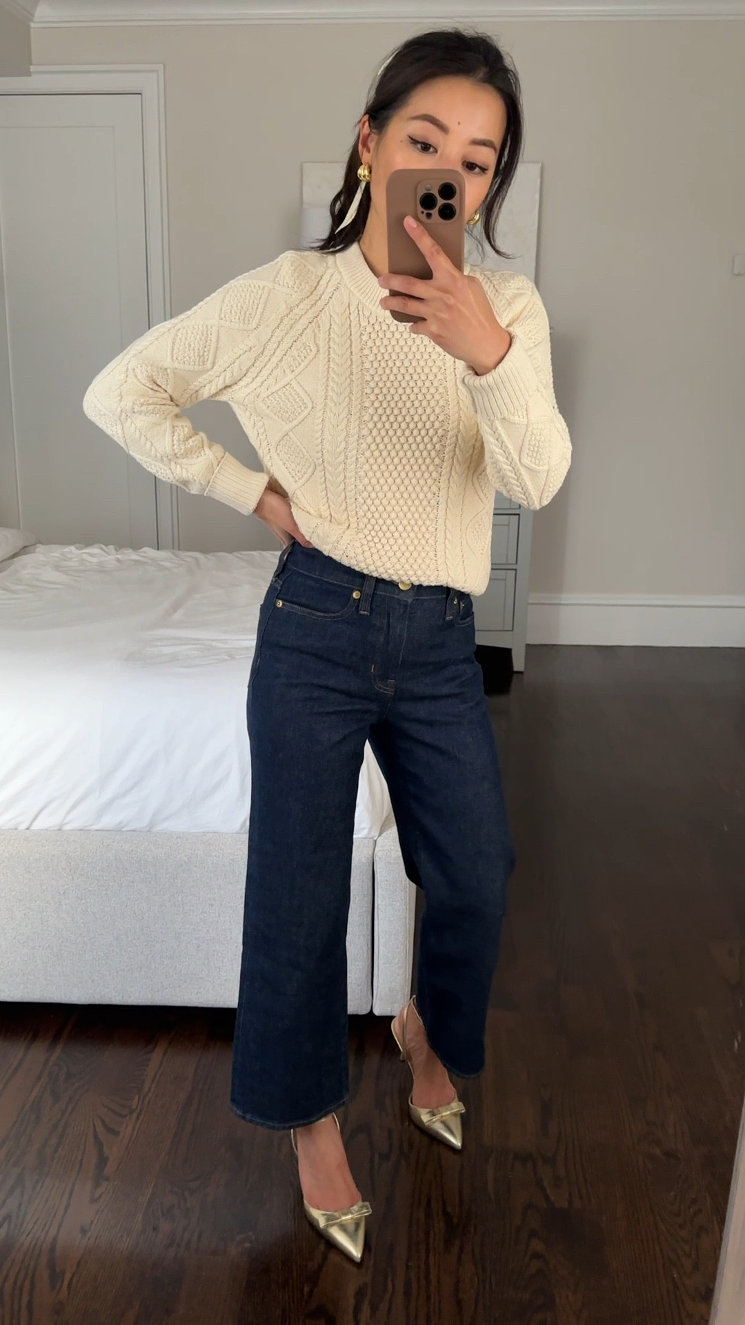Two petite-friendly classic pieces on sale at jcrew. 

Jeans are over 50% off! Available in with front sailor pockets or regular pockets 

• Cotton cable-knit sweater in “linen” size xxs - over 50% off with code EXTRA 

• J. Crew slim wide jeans 24 P - J. Crew jeans run about a half size big for me but I don't mind a little extra room at the waist these days. These are one of J. Crew's best cut petite jeans IMO along with their trouser jeans linked (I size down on those)

• Colette bow pumps in metallic crinkle leather 5H. Quite comfortable for a small heel! 

@jcrew #injcrew #jcrewpartner

Casual outfits, holiday sweaters, petite jeans

#LTKSaleAlert #LTKFindsUnder100 #LTKSeasonal