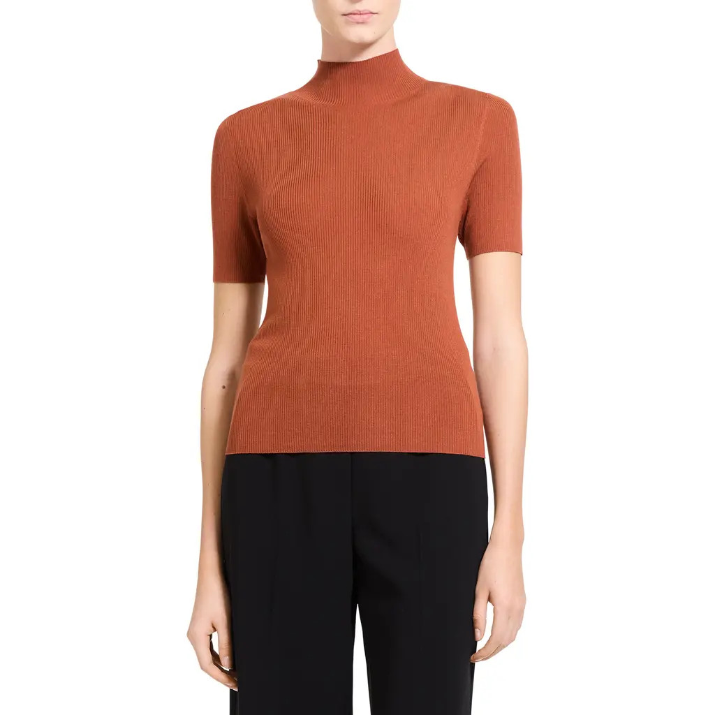 Theory Leenda Merino Wool Mock Neck Sweater in Umber at Nordstrom, Size Large | Nordstrom