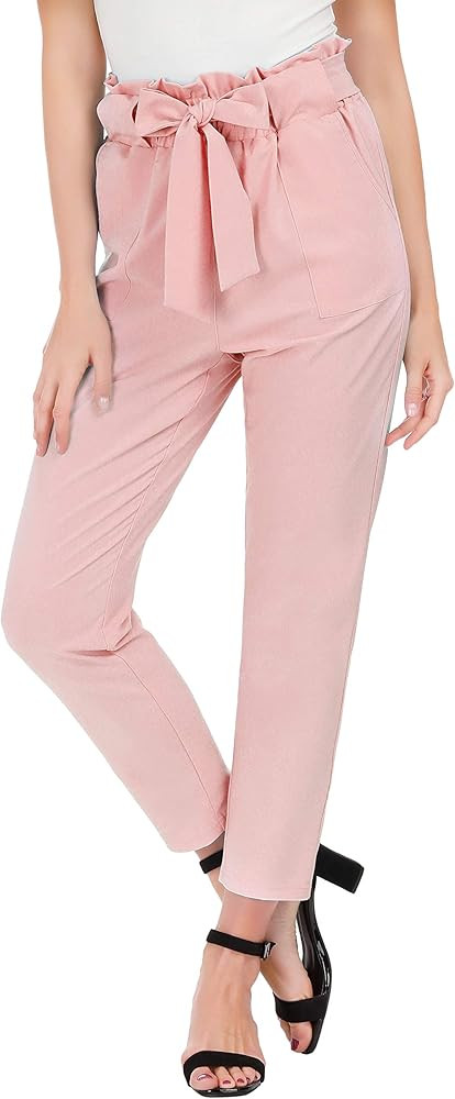 Women's Cropped Paper Bag Waist Pants with Pockets | Amazon (US)
