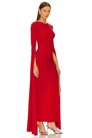 Norma Kamali Open Back Ribbon Sleeve Wide Slit Gown in Tiger Red from Revolve.com | Revolve Clothing (Global)