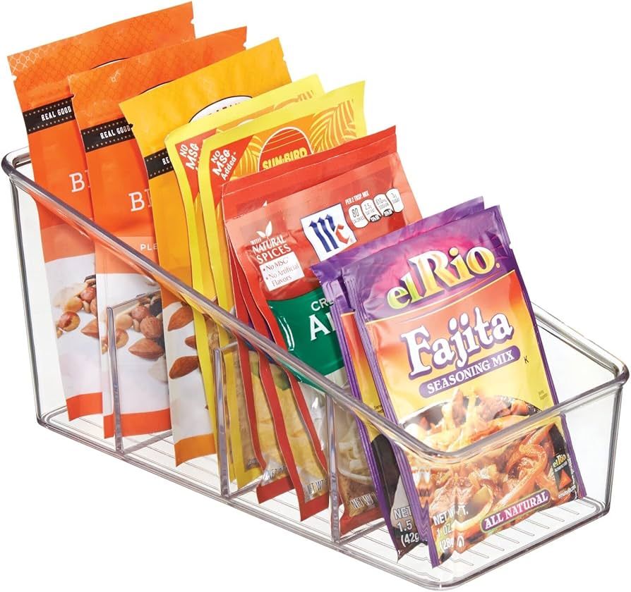 mDesign Plastic 4-Section Food Packet Organizer - Storage for Kitchen, Pantry, Cabinet, or Counte... | Amazon (US)
