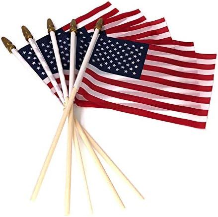 Pack of 100, Small US American Handheld Flags, 4x6 Inch Golden Spear Tip, Stick Flags by Crystal ... | Amazon (US)