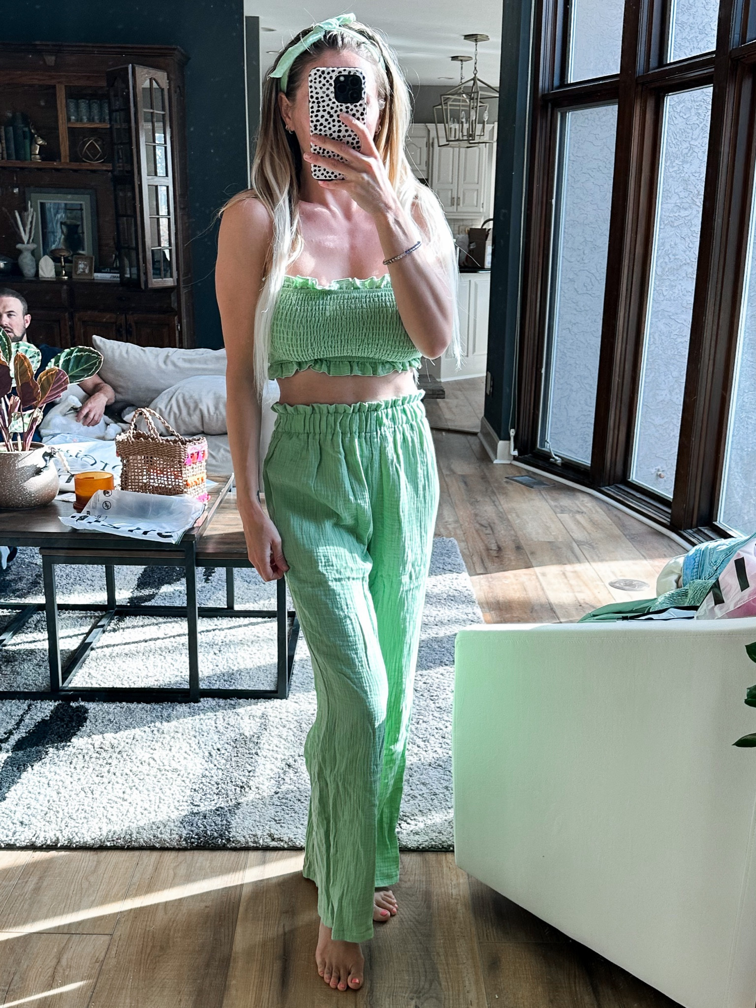 Only $21 for the set! Shein find. The cutest beach set!!! Lightweight and breezy tropical style material. Matching set with strapless crop tank and pants. Wearing size XS. Wear the tie as a headband or bow around the front of the top

#LTKstyletip #LTKunder50 #LTKtravel