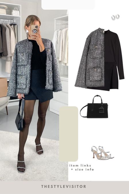 Read the size guide /size reviews to pick the right size. Leave a 🖤 to favorite this post and come back later to shop. 

outfit inspiration, autumn style, H&M, textured jacket, wrap skirt, black bodysuit, silver heels, Mango, black tote bag, silver earrings.

#LTKSeasonal #LTKstyletip #LTKeurope