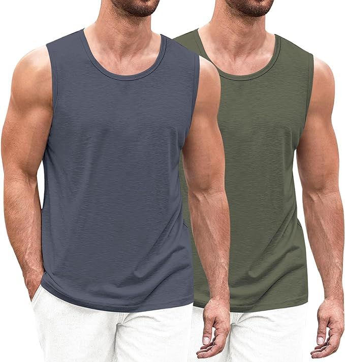 Men's 2 Pack Workout Tank Top Sleeveless Casual Running Gym Muscle Bodybuilding Casual Tees | Amazon (US)