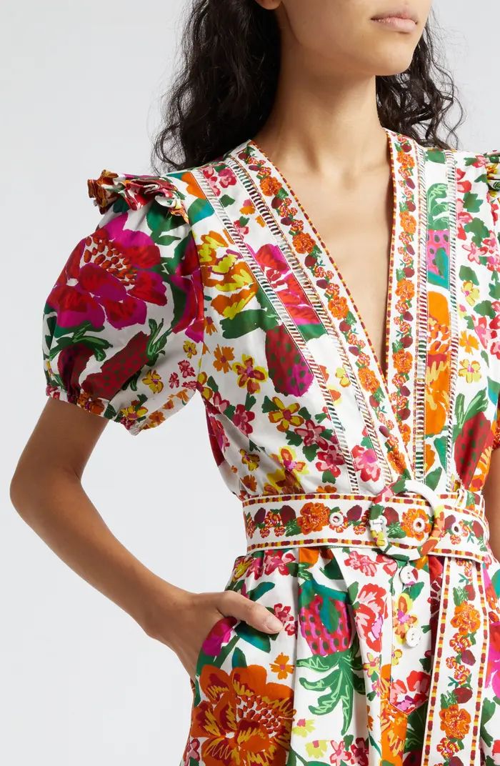 Flowerful Puff Sleeve Cotton Belted Romper | Nordstrom